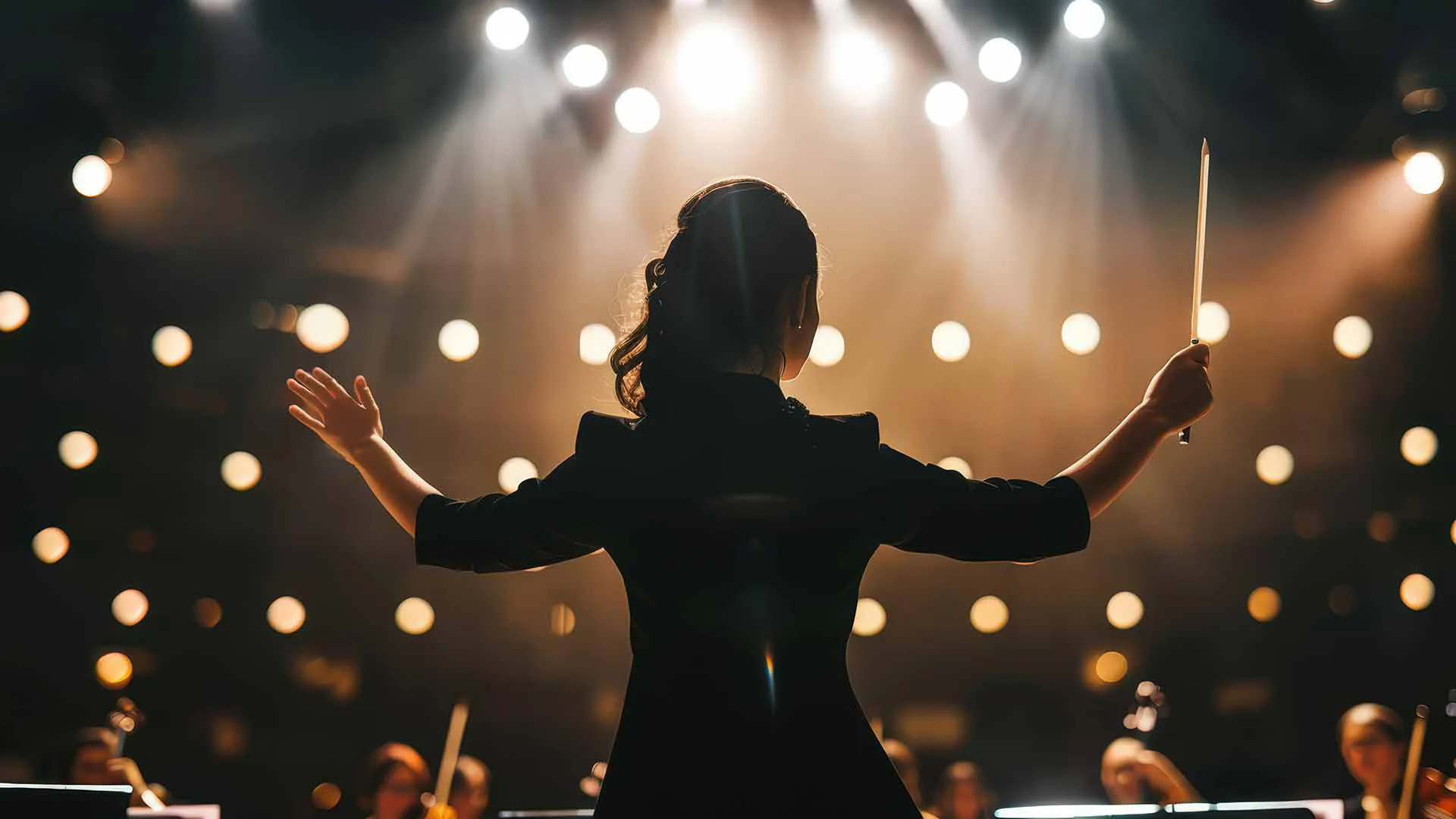 A view of a conductor in an orchestra